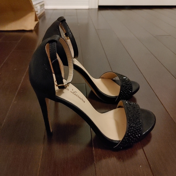 LAUREN LORRAINE Shimmery Black Arielle Ankle Strap Heels Size 8 - Picture 3 of 6